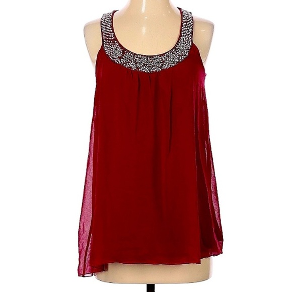 Design history beaded sleeveless Merlot relaxed tank top size small - Picture 1 of 6